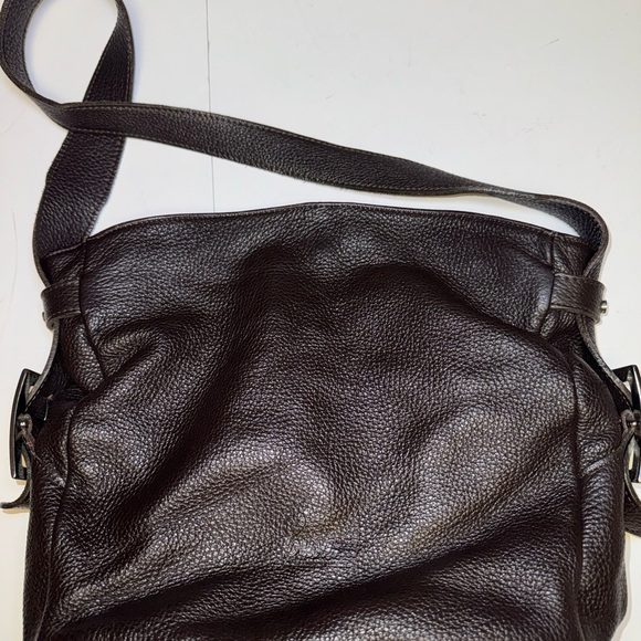 Vintage Italian Dark Brown Pebbled Leather Shoulder Bag Tote Bag - Picture 3 of 14